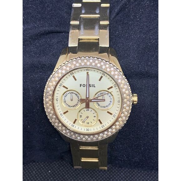 Fossil ES3101 Women's Watch Gold Tone Stainless Steel Bracelet Quartz 37mm O714 - Picture 1 of 8